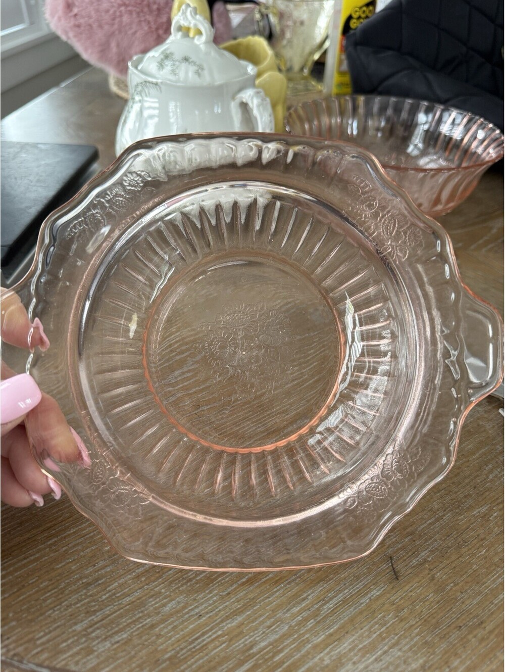 Depression Glass Mayfair Bowl Handled 8” Anchor Hocking 1930s